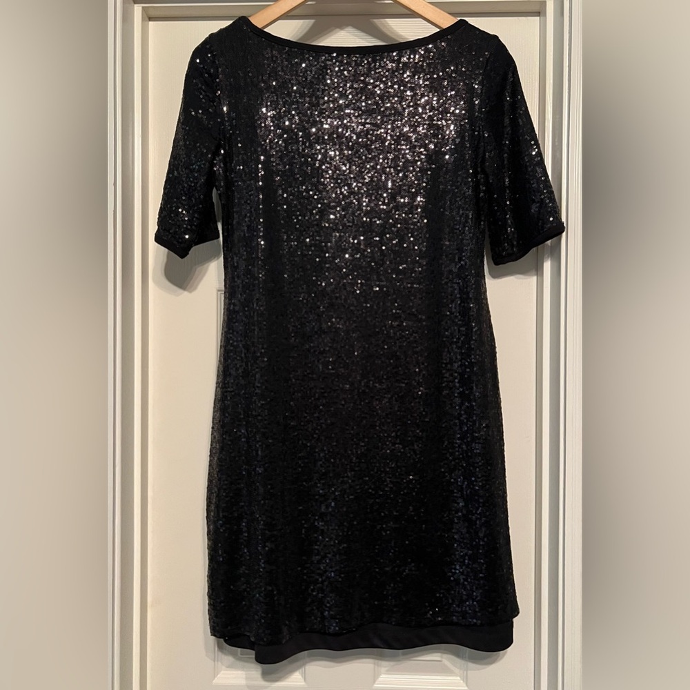 Tiana B Women’s Short Sleeve Round Neck Black Sequin Mini Dress - Picture 4 of 6